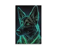 WIZIGM Animal Alert German Shepherd Against The Dark Background Poster Modern Wall Art Canvas Aesthetic Decoration Painting 08x12inch(20x30cm) Unframe-style