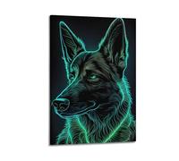 WIZIGM Animal Alert German Shepherd Against The Dark Background Poster Modern Wall Art Canvas Aesthetic Decoration Painting 16x24inch(40x60cm) Frame-style