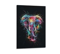 WIZIGM Animal Elephant Moving Forward in Colorful Ink Splashes Poster Modern Wall Art Canvas Aesthetic Decoration Painting 24x36inch(60x90cm) Frame-style