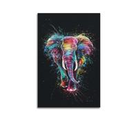 WIZIGM Animal Elephant Moving Forward in Colorful Ink Splashes Poster Modern Wall Art Canvas Aesthetic Decoration Painting 16x24inch(40x60cm) Unframe-style