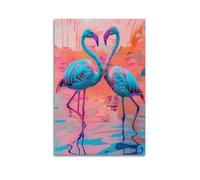 WIZIGM Animal Facing Each Other Flamingos in Water Poster Modern Wall Art Canvas Aesthetic Decoration Painting 12x18inch(30x45cm) Unframe-style