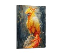 WIZIGM Animal Fiery Mythical Bird Perched on A Rock Poster Modern Wall Art Canvas Aesthetic Decoration Painting 12x18inch(30x45cm) Frame-style