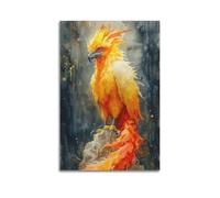 WIZIGM Animal Fiery Mythical Bird Perched on A Rock Poster Modern Wall Art Canvas Aesthetic Decoration Painting 24x36inch(60x90cm) Unframe-style