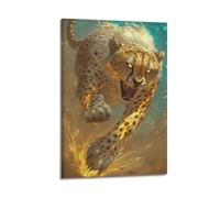 WIZIGM Animal Flaming Cheetah in Rapid Motion Poster Modern Wall Art Canvas Aesthetic Decoration Painting 16x24inch(40x60cm) Frame-style