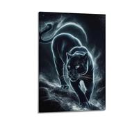 WIZIGM Animal Glowing Black Panther Stalking Under The Stars Poster Modern Wall Art Canvas Aesthetic Decoration Painting 24x36inch(60x90cm) Frame-style