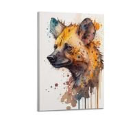 WIZIGM Animal Hyena Turning Sideways Beside Watercolor Spots Poster Modern Wall Art Canvas Aesthetic Decoration Painting 12x18inch(30x45cm) Frame-style