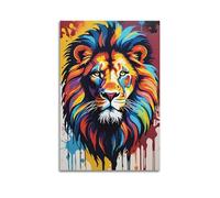 WIZIGM Animal in Front Facing Image with Colorful Splatter Style Lion Poster Modern Wall Art Canvas Aesthetic Decoration Painting 24x36inch(60x90cm) Unframe-style