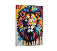 WIZIGM Animal in Front Facing Image with Colorful Splatter Style Lion Poster Modern Wall Art Canvas Aesthetic Decoration Painting 16x24inch(40x60cm) Frame-style