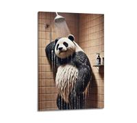 WIZIGM Animal Poster A Smiling Panda Taking A Bath in The Bathroom Poster Modern Wall Art Canvas Aesthetic Decoration Painting 08x12inch(20x30cm) Frame-style