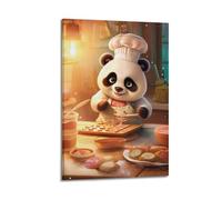 WIZIGM Animal Poster Baby Pandas Are Making Desserts in A Warm Atmosphere Poster Modern Wall Art Canvas Aesthetic Decoration Painting 24x36inch(60x90cm) Frame-style