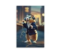 WIZIGM Animal Poster Dancing Hamster in A Suit Listening to Music Poster Modern Wall Art Canvas Aesthetic Decoration Painting 20x30inch(50x75cm) Unframe-style