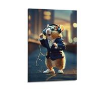 WIZIGM Animal Poster Dancing Hamster in A Suit Listening to Music Poster Modern Wall Art Canvas Aesthetic Decoration Painting 20x30inch(50x75cm) Frame-style