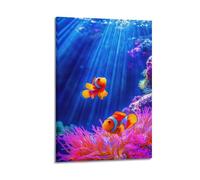 WIZIGM Animal Swimming Among Anemones Clownfish Poster Modern Wall Art Canvas Aesthetic Decoration Painting 24x36inch(60x90cm) Frame-style
