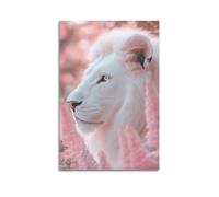 WIZIGM Animal Turning Head Among Pink Plants White Lion Poster Modern Wall Art Canvas Aesthetic Decoration Painting 24x36inch(60x90cm) Unframe-style