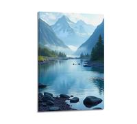 WIZIGM Landscape Poster Ethereal Mountain Lake Poster Modern Wall Art Canvas Aesthetic Decoration Painting 08x12inch(20x30cm) Frame-style