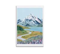 WIZIGM Landscape Poster Flat - Style Mountain And Lake Poster Modern Wall Art Canvas Aesthetic Decoration Painting 08x12inch(20x30cm) Unframe-style