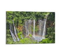 WIZIGM Landscape Poster Indonesian Rainforest Waterfall Rainbow in Real - Shot Poster Modern Wall Art Canvas Aesthetic Decoration Painting 16x24inch(40x60cm) Frame-style