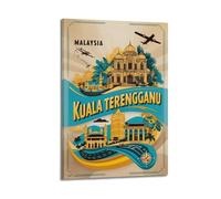 WIZIGM Landscape Poster Kuala Terengganu Malaysia, Travel Themed Architecture Collage.jpg Poster Modern Wall Art Canvas Aesthetic Decoration Painting 12x18inch(30x45cm) Frame-style
