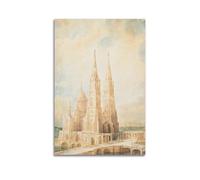 WIZIGM Landscape Poster Light Watercolor Twin - Spired Cathedral Poster Modern Wall Art Canvas Aesthetic Decoration Painting 20x30inch(50x75cm) Unframe-style