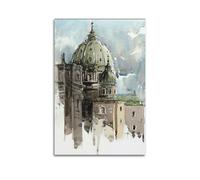 WIZIGM Landscape Poster Loose Watercolor Dome - Shaped Building Poster Modern Wall Art Canvas Aesthetic Decoration Painting 16x24inch(40x60cm) Unframe-style