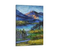 WIZIGM Landscape Poster Mongolian Colorful Mountain - Lake in Palette Knife Poster Modern Wall Art Canvas Aesthetic Decoration Painting 20x30inch(50x75cm) Frame-style