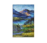 WIZIGM Landscape Poster Mongolian Colorful Mountain - Lake in Palette Knife Poster Modern Wall Art Canvas Aesthetic Decoration Painting 16x24inch(40x60cm) Unframe-style