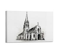 WIZIGM Landscape Poster Monochrome Sketch Simple Cathedral Poster Modern Wall Art Canvas Aesthetic Decoration Painting 08x12inch(20x30cm) Frame-style