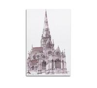 WIZIGM Landscape Poster Monochrome Sketch Tall Cathedral Poster Modern Wall Art Canvas Aesthetic Decoration Painting 24x36inch(60x90cm) Unframe-style