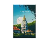 WIZIGM Landscape Poster Penang Malaysia, Temple Under Full Moon.jpg Poster Modern Wall Art Canvas Aesthetic Decoration Painting 16x24inch(40x60cm) Unframe-style