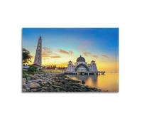 WIZIGM Landscape Poster Real - Shot Malacca Strait Mosque Dusk Panorama Poster Modern Wall Art Canvas Aesthetic Decoration Painting 08x12inch(20x30cm) Unframe-style