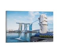 WIZIGM Landscape Poster Real - Shot Singapore Merlion Day Cityscape Poster Modern Wall Art Canvas Aesthetic Decoration Painting 16x24inch(40x60cm) Frame-style
