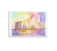 WIZIGM Landscape Poster Singapore City Skyline Sunny Scene in Watercolor Poster Modern Wall Art Canvas Aesthetic Decoration Painting 24x36inch(60x90cm) Unframe-style