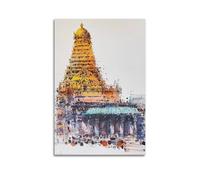 WIZIGM Landscape Poster Thai Elaborate Stupa in Ink Splash And Dot Color Poster Modern Wall Art Canvas Aesthetic Decoration Painting 12x18inch(30x45cm) Unframe-style