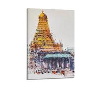 WIZIGM Landscape Poster Thai Elaborate Stupa in Ink Splash And Dot Color Poster Modern Wall Art Canvas Aesthetic Decoration Painting 12x18inch(30x45cm) Frame-style
