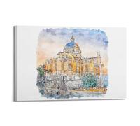 WIZIGM Landscape Poster Watercolor Dome - Shaped Historic Structure Poster Modern Wall Art Canvas Aesthetic Decoration Painting 24x36inch(60x90cm) Frame-style