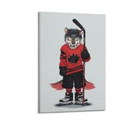 WIZIGM Sports Anthropomorphic Style Wolf Shaped Ice Hockey Player Holding Stick Picture Poster Modern Wall Art Canvas Aesthetic Decoration Painting 08x12inch(20x30cm) Frame-style