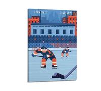 WIZIGM Sports Flat Style Ice Hockey Game on Stadium Picture Poster Modern Wall Art Canvas Aesthetic Decoration Painting 24x36inch(60x90cm) Frame-style