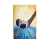 WIZIGM Sports Oil Painting Style Ice Hockey Stick And Puck Impact Picture Poster Modern Wall Art Canvas Aesthetic Decoration Painting 12x18inch(30x45cm) Unframe-style