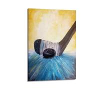 WIZIGM Sports Oil Painting Style Ice Hockey Stick And Puck Impact Picture Poster Modern Wall Art Canvas Aesthetic Decoration Painting 12x18inch(30x45cm) Frame-style