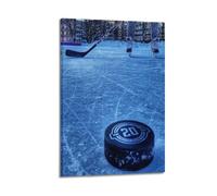 WIZIGM Sports Real Scene Style Ice Hockey Equipment on Ice Picture Poster Modern Wall Art Canvas Aesthetic Decoration Painting 16x24inch(40x60cm) Frame-style