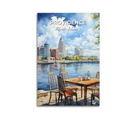 WIZIGM Travel Poster Providence Rhode Island, Waterfront Dining.jpg Poster Modern Wall Art Canvas Aesthetic Decoration Painting 16x24inch(40x60cm) Unframe-style