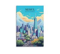 WIZIGM Travel Poster Seoul Korea, City Skyline And Mountains.jpg Poster Modern Wall Art Canvas Aesthetic Decoration Painting 16x24inch(40x60cm) Unframe-style
