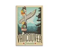 WIZIGM Travel Poster Vancouver Canada, Cultural Heritage with Totem Pole And Urban Backdrop.jpg Poster Modern Wall Art Canvas Aesthetic Decoration Painting 16x24inch(40x60cm) Unframe-style