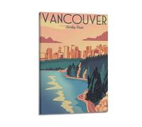 WIZIGM Travel Poster Vancouver Stanley Park Canada, Pastel-Hued Cityscape with Lake And Forest.jpg Poster Modern Wall Art Canvas Aesthetic Decoration Painting 16x24inch(40x60cm) Frame-style