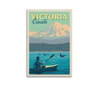 WIZIGM Travel Poster Victoria Canada, Kayaking Adventure with Orcas And Mountain Backdrop.jpg Poster Modern Wall Art Canvas Aesthetic Decoration Painting 12x18inch(30x45cm) Unframe-style