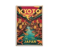 WIZIGM Vintage Travel Kyoto Japan, Canal Koi Fish & Lanterns.jpg Poster Modern Wall Art Canvas Aesthetic Decoration Painting 20x30inch(50x75cm) Unframe-style