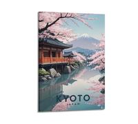 WIZIGM Vintage Travel Kyoto Japan, Cherry Blossoms And Temple.jpg Poster Modern Wall Art Canvas Aesthetic Decoration Painting 08x12inch(20x30cm) Frame-style