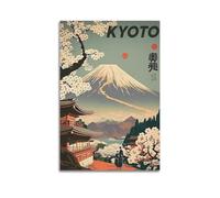 WIZIGM Vintage Travel Kyoto Japan, Cherry Blossoms Pagoda & Mount Fuji.jpg Poster Modern Wall Art Canvas Aesthetic Decoration Painting 12x18inch(30x45cm) Unframe-style