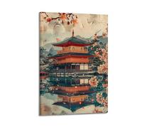 WIZIGM Vintage Travel Kyoto Japan, Golden Pavilion And Cherry Blossom Reflection.jpg Poster Modern Wall Art Canvas Aesthetic Decoration Painting 08x12inch(20x30cm) Frame-style