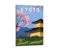 WIZIGM Vintage Travel Kyoto Japan, Golden Pavilion And Cherry Blossoms.jpg Poster Modern Wall Art Canvas Aesthetic Decoration Painting 24x36inch(60x90cm) Frame-style